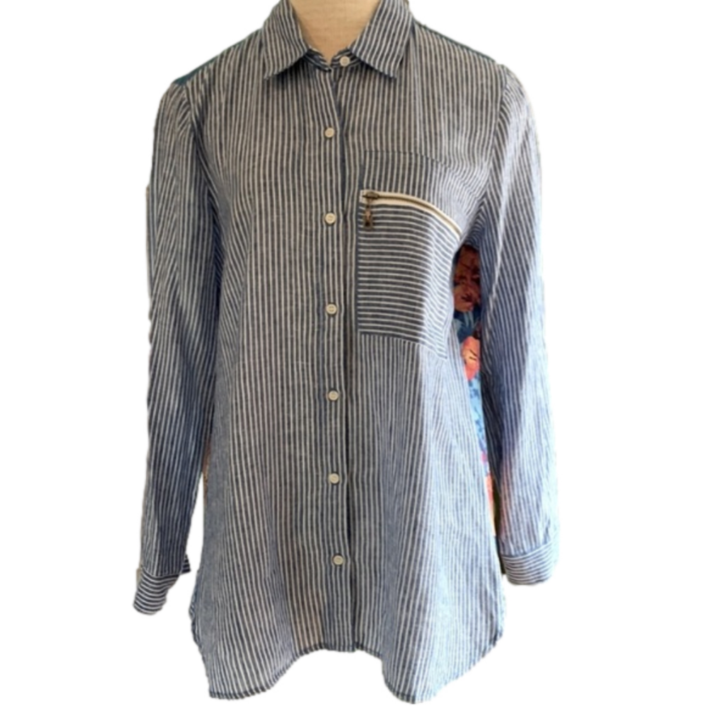 Multiples size small linen blend striped long sleeve shirt